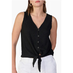 Sanctuary Crinkle Stripe Tie Hem Sleeveless Top Black Small 4-6